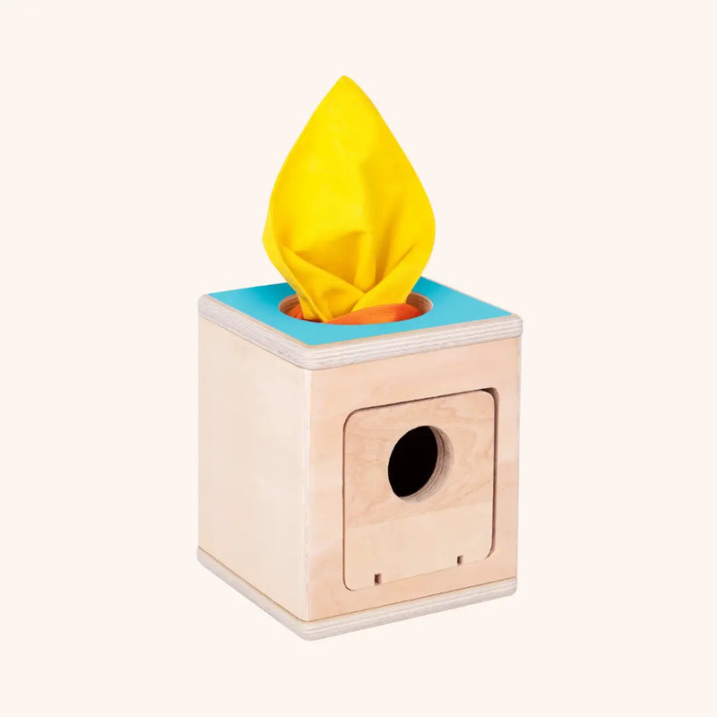 Wooden tissue box with colourful scarves
